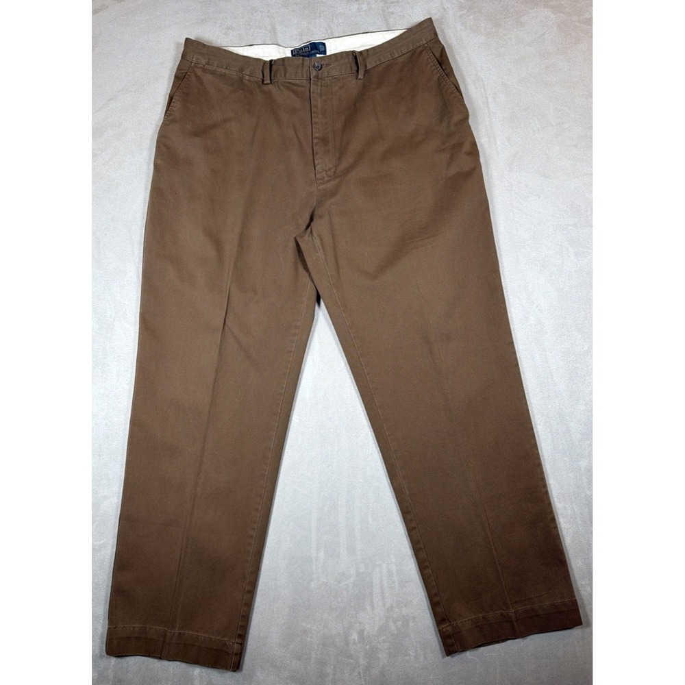 Y2K Polo Ralph Lauren Chino Pants Men's 38x29.5 Brown Straight Flat Front Casual